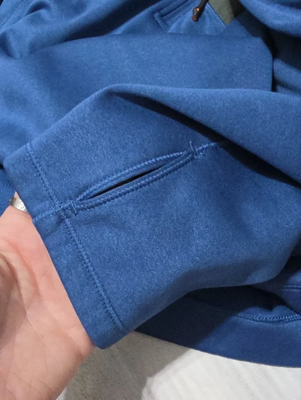 North Face Retro Men's Blue Quarter-Zip Pullover with Gray Shoulder Panel